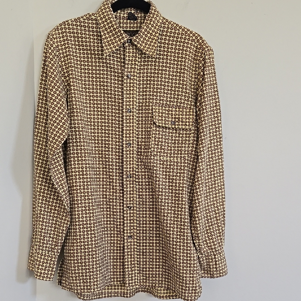 Vintage RRoots Size M Western Button Down LS Dress Shirt Yellow w/Red Pattern
